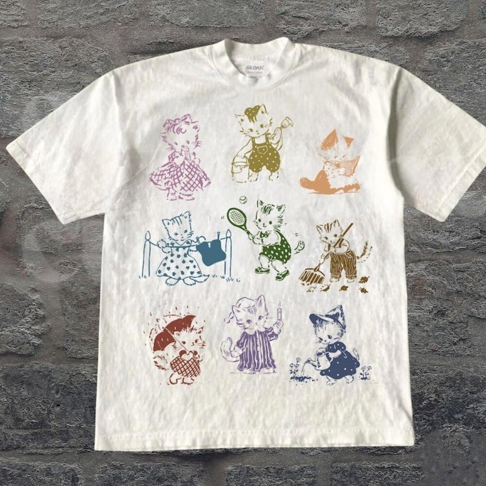 Cat 90s Tattoo Vintage T-shirt, Retro Kitten Cute Shirt